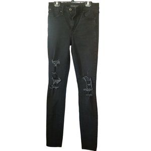 Abercrombie & Fitch Super Skinny High Rise Distressed Jeans | Black | Size 26x32